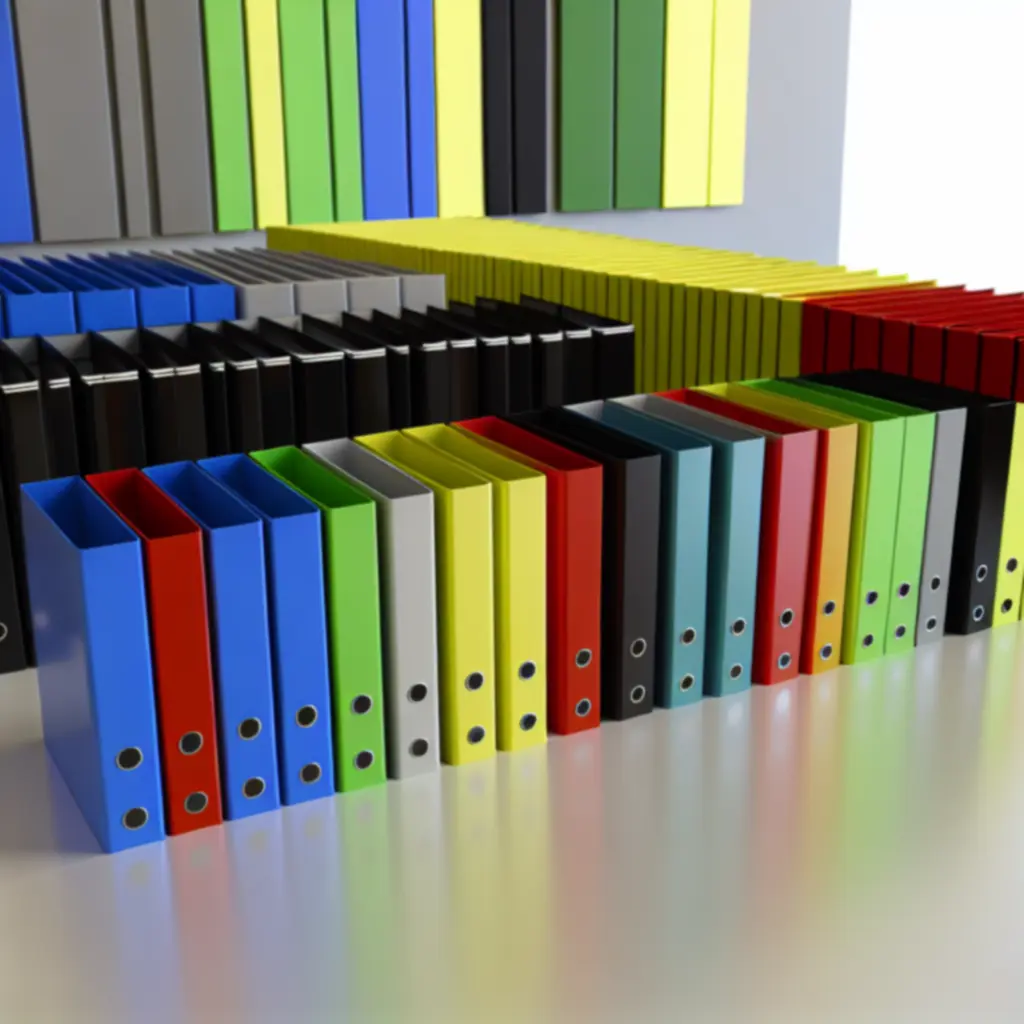 Különböző színű és típusú mappák áttekintése