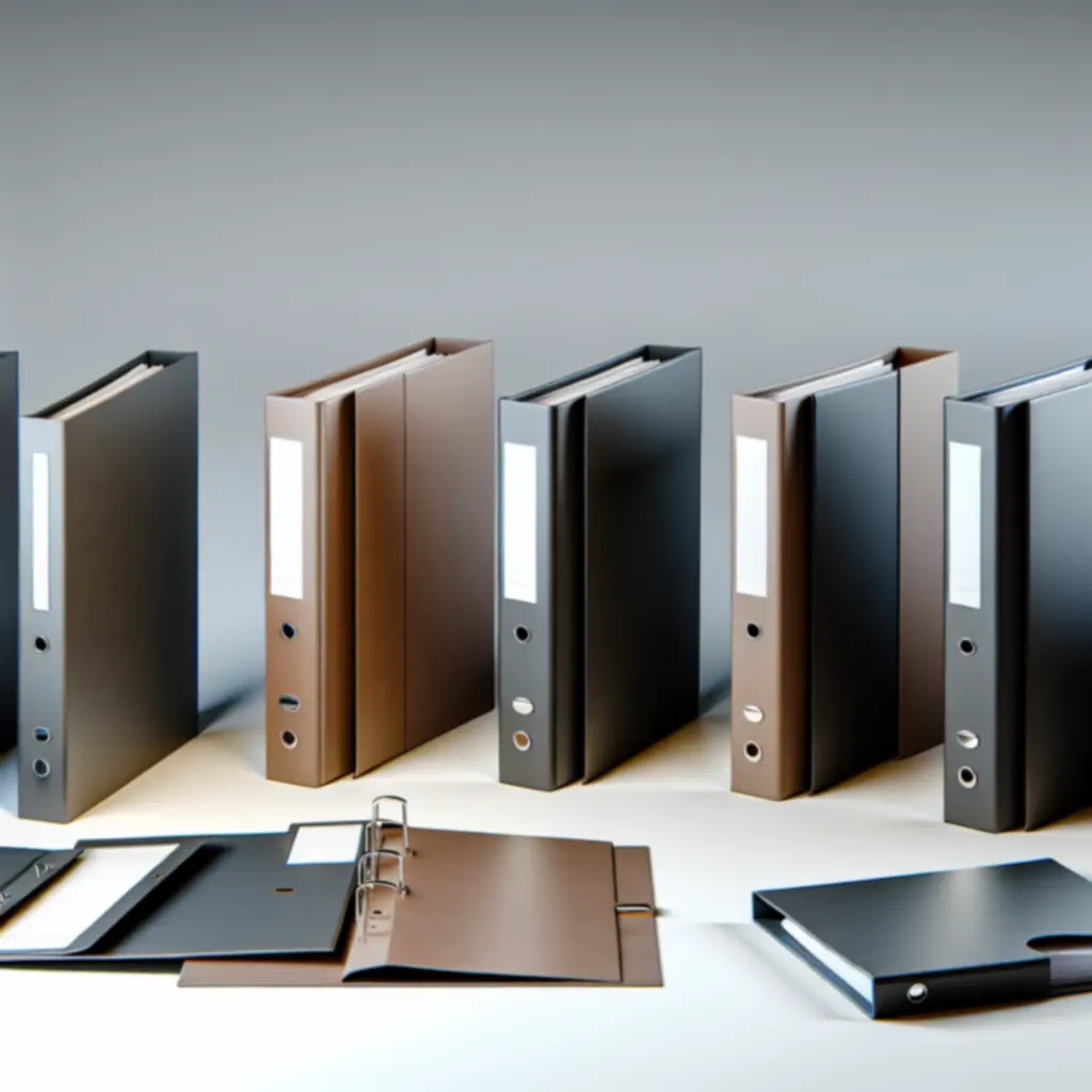 Prémium mappák válogatása íróasztalon, különböző méretben és színben