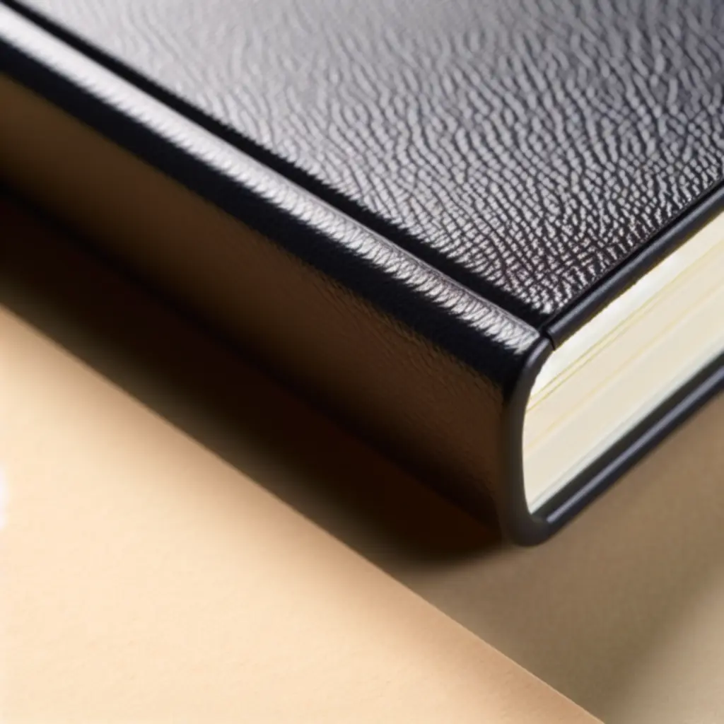 Közeli kép egy prémium papír-írószer termékről, részletgazdag kidolgozással.