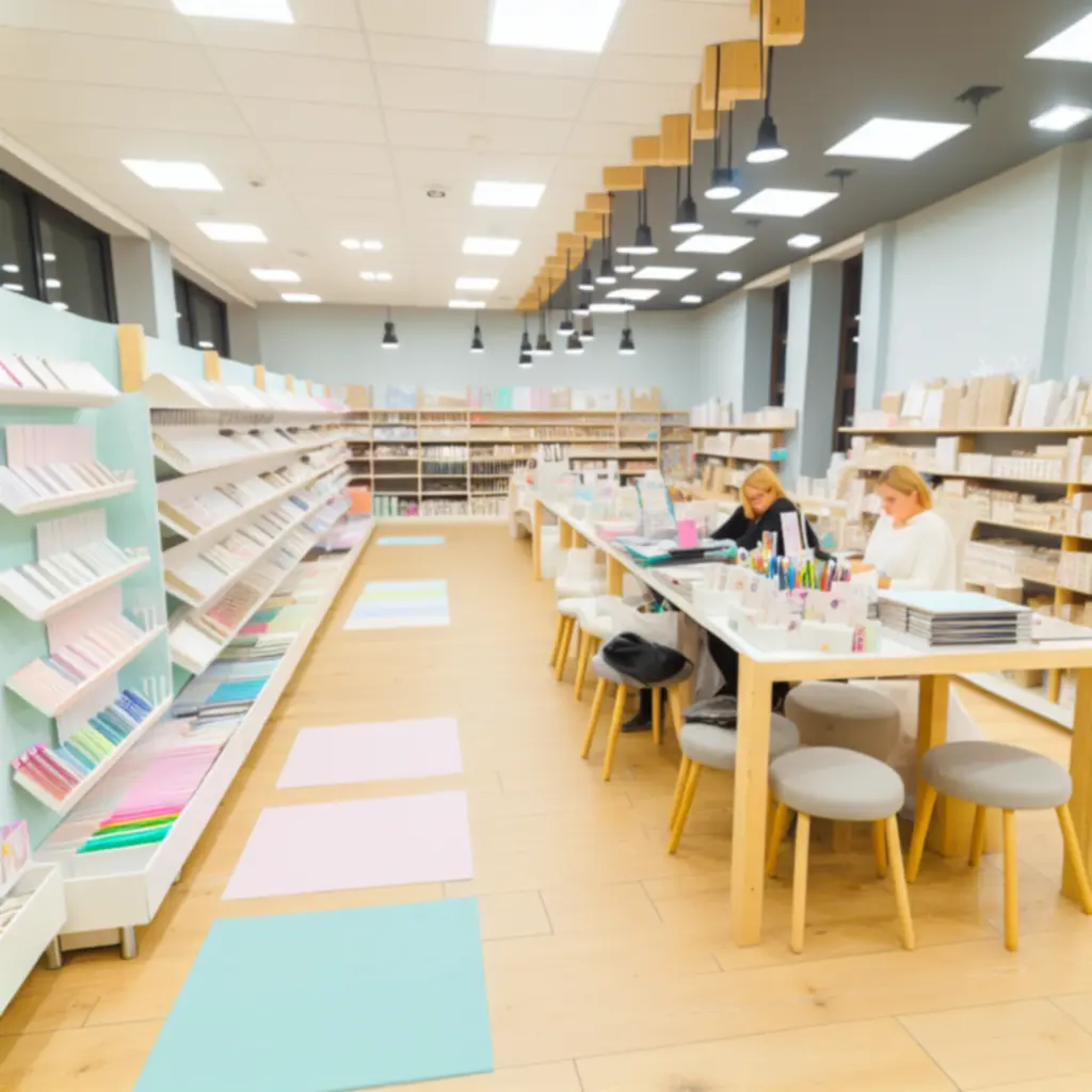 Papír-írószer szaküzlet rendezett, világos belső tere prémium termékekkel